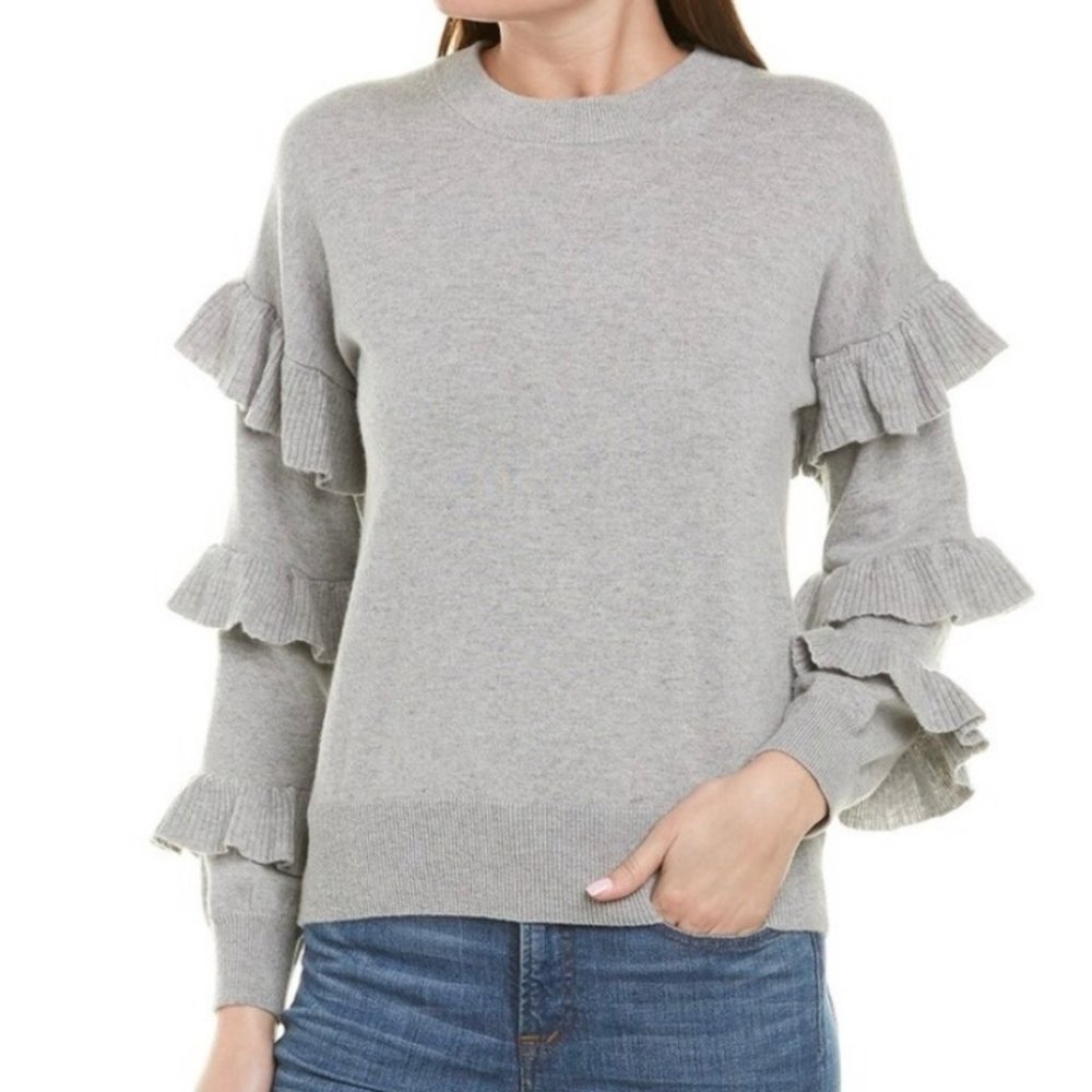 J. Crew Wool Blend Grey Sweater Ruffle Sleeves